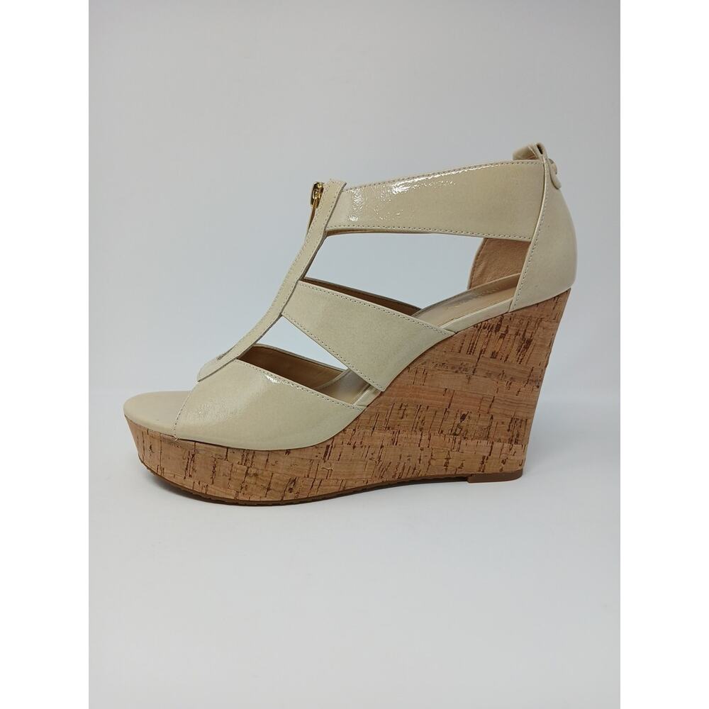 Michael Kors Damita Iconic Gold Zipper Nude Cork Wedges Women’s US Size 7.5M - Picture 16 of 16